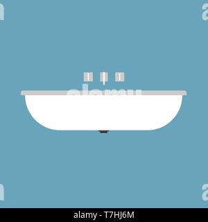 Sink front view equipment symbol domestic vector icon white. Contemporary silhouette ceramic basin Stock Vector