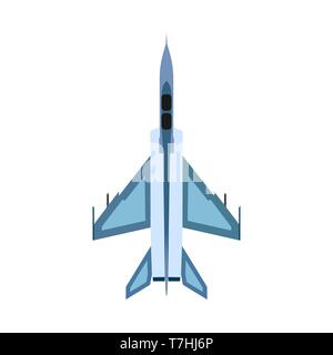 Bomber aircraft top view vector icon. Fight sky technology design attack airforce. Plane military fighter warfare Stock Vector