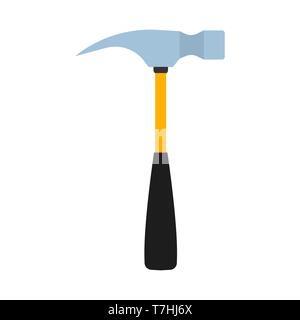 Hammer claw industry flat steel sign worker. Power workshop fix tool vector icon. Diy toolbelt carpenter repair Stock Vector