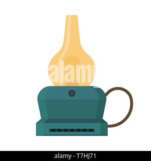 Oil lantern lamp design decoration equipment fuel. Bright aged camp light vintage vector icon. Kerosene night fire Stock Vector