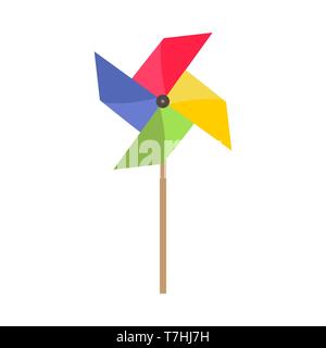 Pinwheel bright childhood happy symbol. Fan vector icon paper wind toy origami. Rainbow wheel illustration color Stock Vector