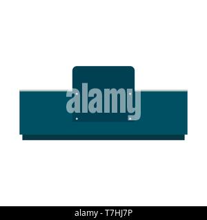 Reception desk front view vector icon. Hotel symbol office company lobby service furniture. Business interior equipment Stock Vector
