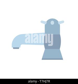 Faucet side view symbol equipment water tap vector icon. Household blue bathroom sink pipe isolated illustration Stock Vector