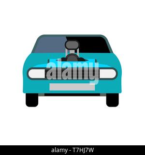 Race car front view blue vector icon. Modern transportation design automotive technology sport vehicle. Stock Vector