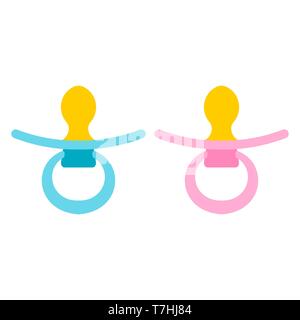 Pacifier pink and blue design baby mouth cartoon. Vector icon soother child nipple. Newborn toddler flat toy Stock Vector