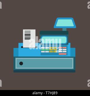 Cash register vector icon front view. Currency design illustration paying commerce equipment. Pos terminal machine supermarket Stock Vector