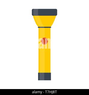 Flashlight yellow illustration vector bright light isolated. Electric beam icon equipment tool torch. Flat portable spot Stock Vector