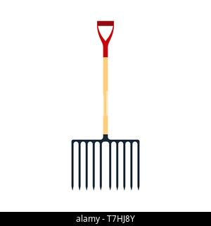Pitchfork red vector illustration tool icon isolated object equipment. Gardening agriculture fork silhouette farming. Stock Vector