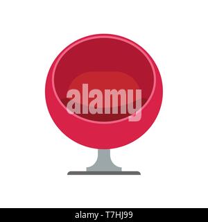 Egg chair red furniture design interior illustration. Armchair vector icon contemporary decoration style. Furnishing ball Stock Vector