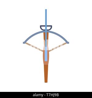 Crossbow weapon arrow vector icon isolated white illustration. Archery old medieval symbol knight top view Stock Vector