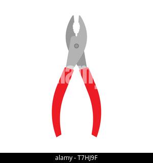 Diagonal pliers red wrench tools mechanic design vector icon. Manual carpenter power repair construction equipment Stock Vector
