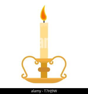 Сandlestick holder decoration traditional symbol religious flat brass candle vector icon. Elegant ancient  luxury light Stock Vector