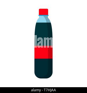Juice bottle flat symbol red label vector icon. Glass silhouette lemonade drink. Summer soda beverage product Stock Vector