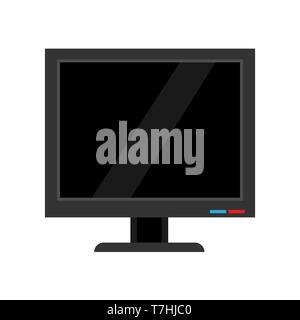 Monitor front view screen computer equipment vector icon. Electronic communication technology work office PC. Stock Vector