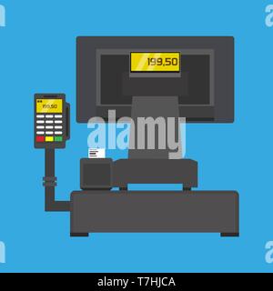 POS terminal buy business paying technology vector icon. Shopping commerce cashless flat card. Cash reader transfer Stock Vector