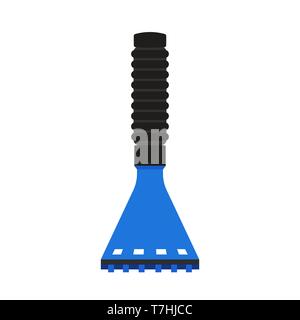 Ice scraper snow removal car vector icon blue. Illustration equipment clean tool window vehicle. Flat symbol element kit Stock Vector
