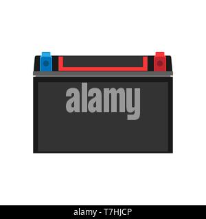 Car auto battery front view vector icon. Equipment transportation black accumulator volt. Service vehicle repair Stock Vector