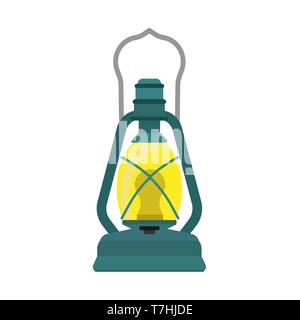 Oil lantern lamp design decoration equipment fuel. Bright aged camp light vintage vector icon. Kerosene night fire Stock Vector