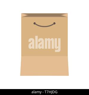 Paper bag packaging isolated business brown object vector icon. Commercial purchase kraft flat box consumerism Stock Vector