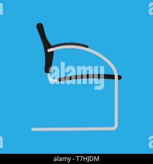 Black office chair vector flat icon side view. Comfortable relaxation sign interior furniture equipment nobody Stock Vector