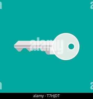 Key door vector safety icon. Protection secure house shape closeup isolated. Simple metal flat symbol Stock Vector