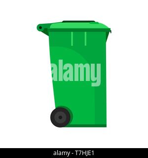 Street bin green vector side view icon. Disposal ecology junk refuse concept. Industry trash garbage Stock Vector