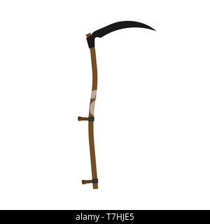 Scythe black gardening harvest tool flat icon vector. Field sharp work cutter Stock Vector