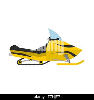 Snowmobile side view yellow outdoor travel recreation snowy transport. Power ride equipment winter atv vector vehicle Stock Vector