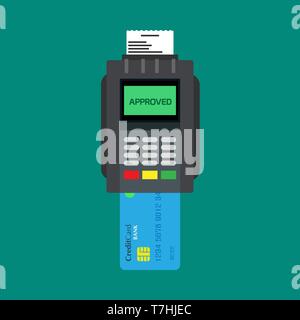 Credit card reader banking paying device atm vector icon top view. Commercial flat service cashless machine pos terminal Stock Vector