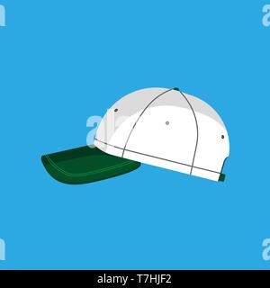 Baseball cap vector flat icon hat isolated clothing. Accessory side view green sport uniform cotton visor Stock Vector