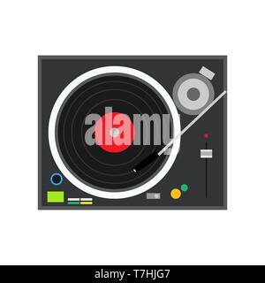 Turntable play technology stereo musical DJ electronic vinyl record vector. Mixing club party techno plate sound jockey Stock Vector