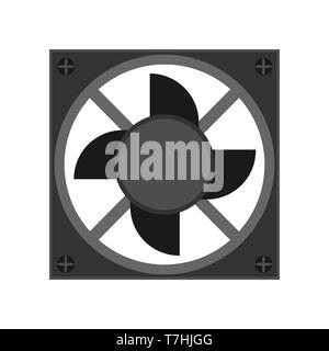 CPU fan black device design part component PC vector icon. Service computer tool power cooler blower ventilator Stock Vector