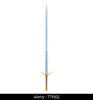 Longsword vector sharp cartoom magic king icon illustration. Medieval warrior weapon design Stock Vector