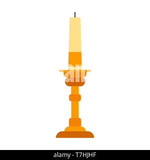 Candlestick holder decoration traditional symbol religious flat brass candle vector icon. Elegant ancient  luxury light Stock Vector