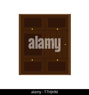 Wardrobe closet vector icon furniture interior clothes shelf illustration. Hanger room dress wooden cabinet bedroom Stock Vector