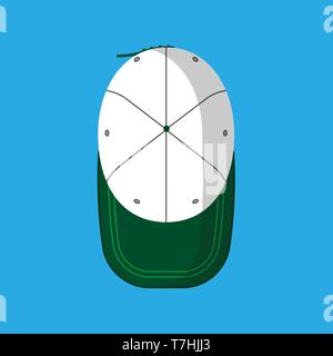 Baseball cap vector flat icon hat isolated clothing. Accessory top view green sport uniform cotton visor above Stock Vector
