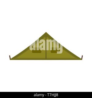 Camping tent tourism vacation leisure equipment vector icon. Green campsite trip shelter flat. Outdoor picnic Stock Vector