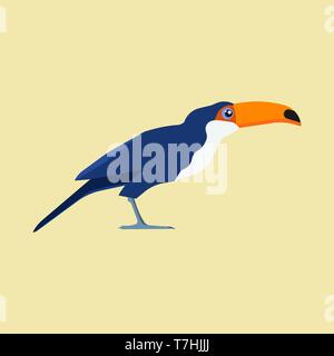 Toucan bird yellow zoo vector icon side view. Flat jungle tropical summer exotic wild parrot. Cartoon paradise Stock Vector