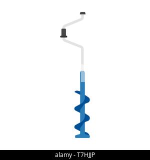 Ice drill fishing hobby vector icon season equipment. Boer hole sport flat tool isolated illustration leisure Stock Vector