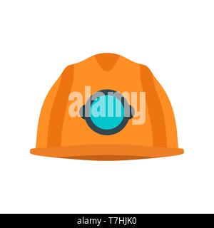 Miner yellow helmet vector icon protection tool. Head uniform worker underground industry. Hardhat equipment Stock Vector