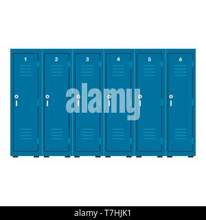 Industrial locker blue vector icon safe cabinet. Room storage commercial metal box. Key individual cupboard flat furniture Stock Vector