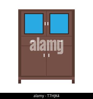 Wardrobe closet vector icon furniture interior clothes shelf illustration. Hanger room dress wooden cabinet bedroom Stock Vector