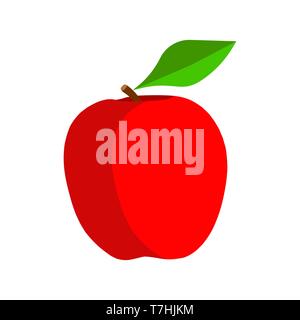 Apple red natural vegetarian vitamin symbol vector icon. Fruit raw plant food leaf. Orchard ripe flat ingredient shape Stock Vector