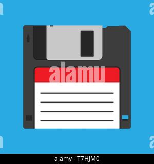 Floppy disk diskette vintage black backup device obsolete vector icon. Computer memory drive magnetic square datum Stock Vector