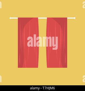 Сurtains red textile decor style stage vector icon. Classic window material texture indoor flat cloth luxury fabruc silk Stock Vector