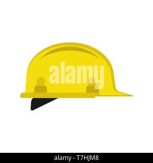 Hard hat flat unifrom engineering construction repair vector icon. Yellow safety cap equipment symbol plastic tool Stock Vector
