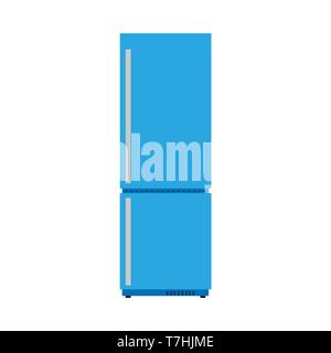 Fridge fresh domestic electric freeze furniture icebox. Refrigerator front view vector flat icon machine Stock Vector