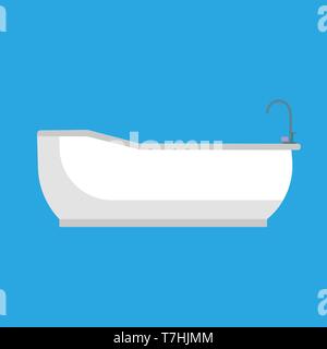 Bathtub ceramic vector icon side view. Wash health faucet concept classic bathroom cleaning spa relax interior Stock Vector