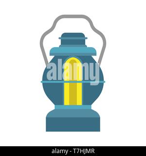 Oil lantern lamp design decoration equipment fuel. Bright aged camp light vintage vector icon. Kerosene night fire Stock Vector