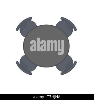 Table top view vector illustration design. Wooden black desk isolated white. Flat interior office empty with chair set Stock Vector